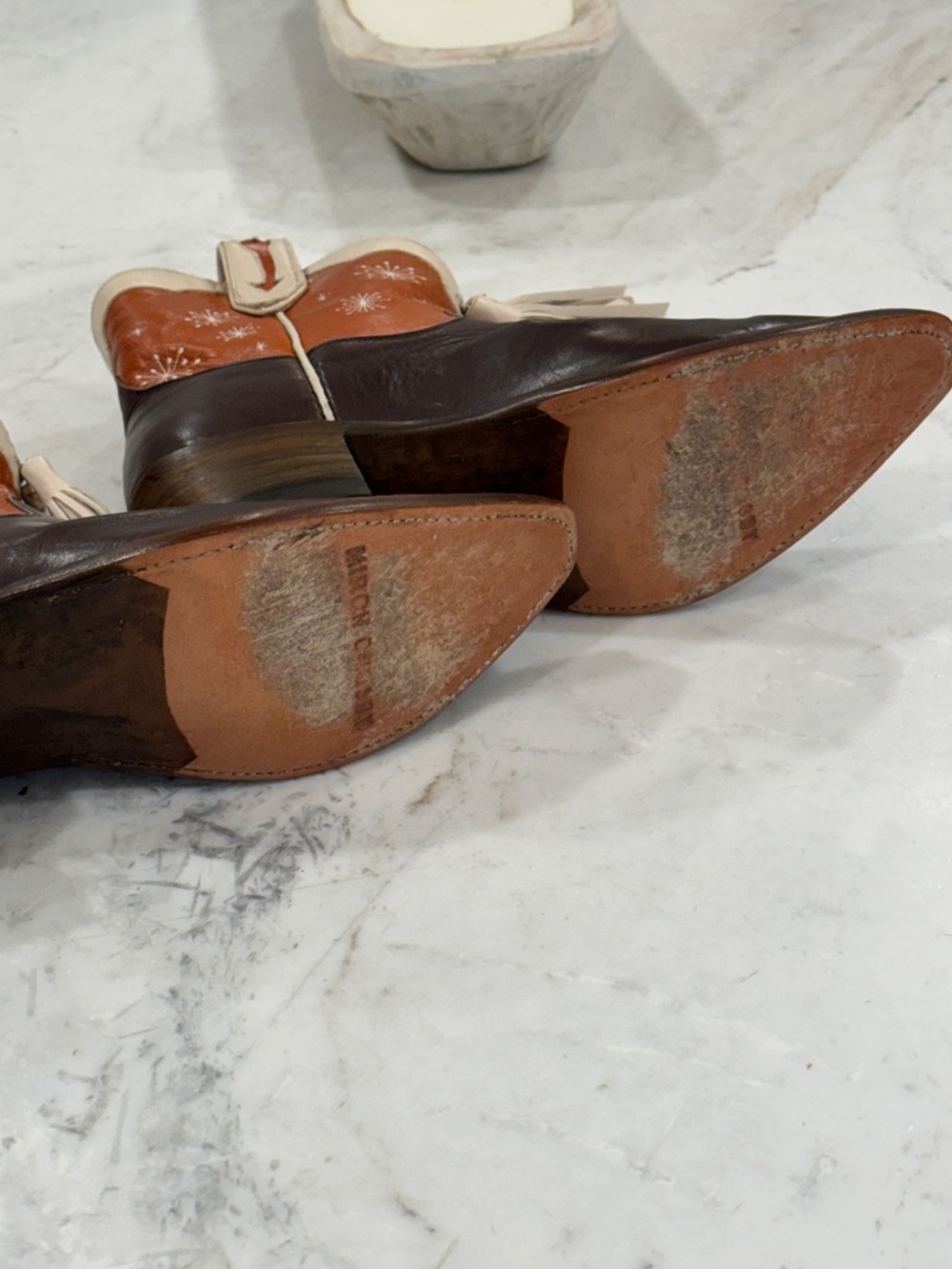 Miron Crosby Two-Tone Tassel Western Boots - Brown, Cream & Orange - Picture 6 of 7